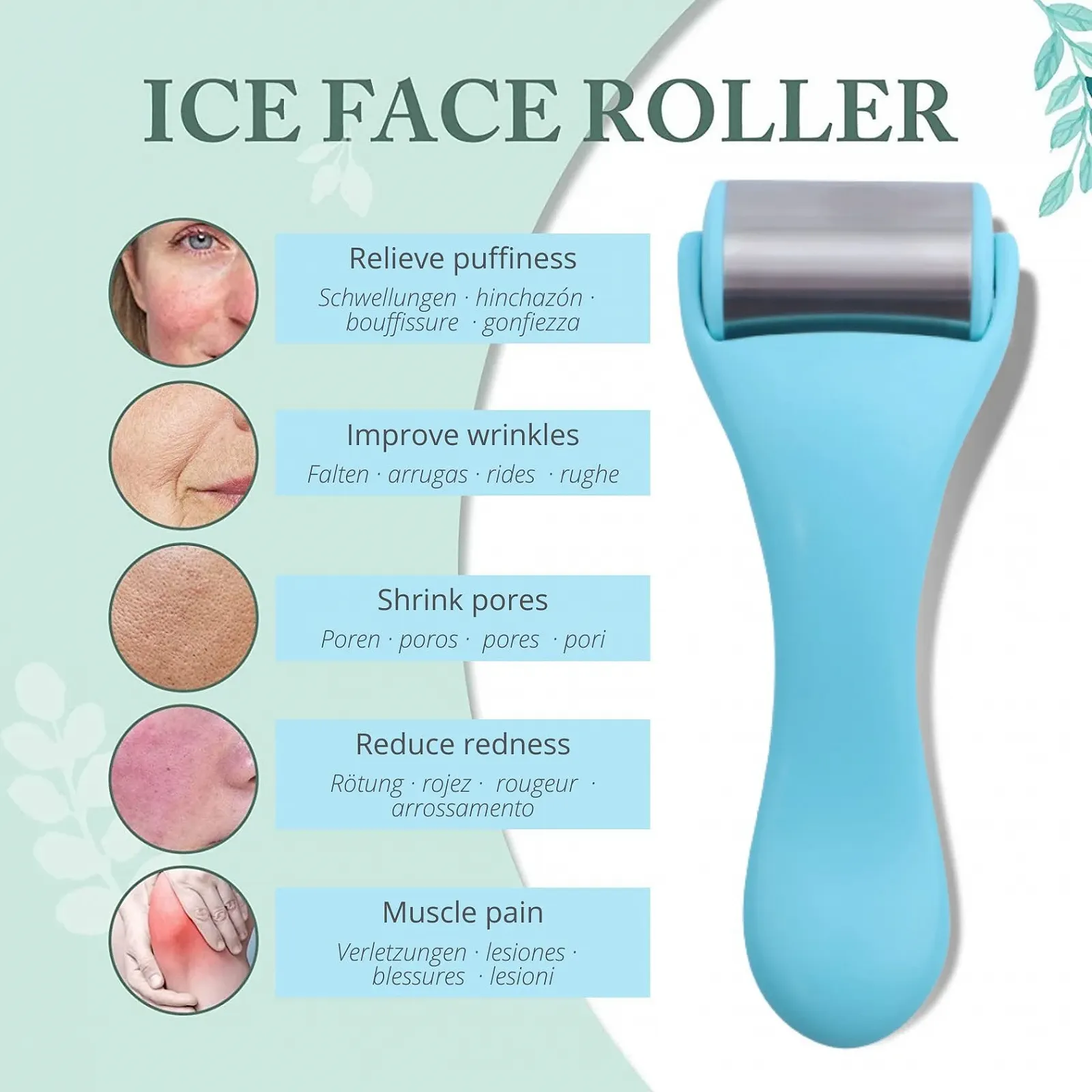 Ролик для обличчя крижаний з нержавіючої сталі 304, холодний масажер для обличчя, фото №4