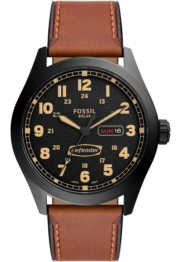 Часы Fossil Defender мужские, солнечные трехстрелочные с датой с браслетом из нержавеющей стали или кожаным ремешком, фото №1 Часы Fossil Defender мужские, солнечные трехстрелочные с датой с браслетом из нержавеющей стали или кожаным ремешком, фото №1