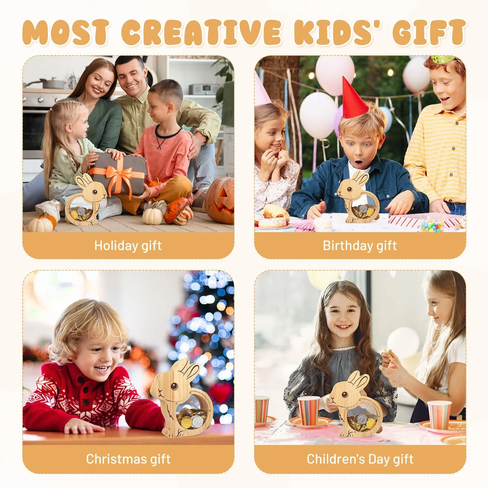 Скарбничка Дерев'яна Кролик з наклейками Персоналізована, фото №7