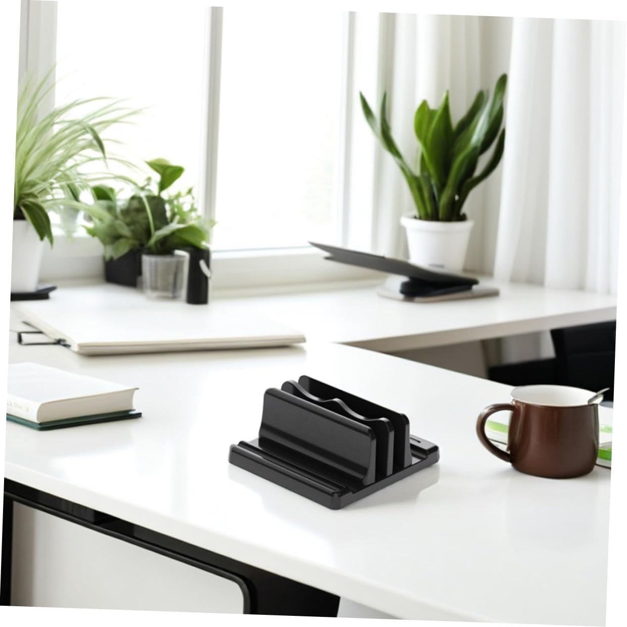 Вертикальная Подставка для Ноутбука с Устойчивым Основанием Двойное Отверстие Регулируемый Держатель для Книг и Ноутбуков Эргономичный Настольный Органайзер, фото №5