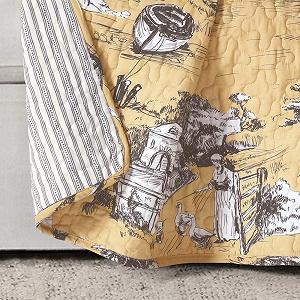 Покривало Бавовняне Двостороннє Lush Decor French Country Toile Жовтий/Сірий, 152 x 127 см synthetic.ua - Фото 1