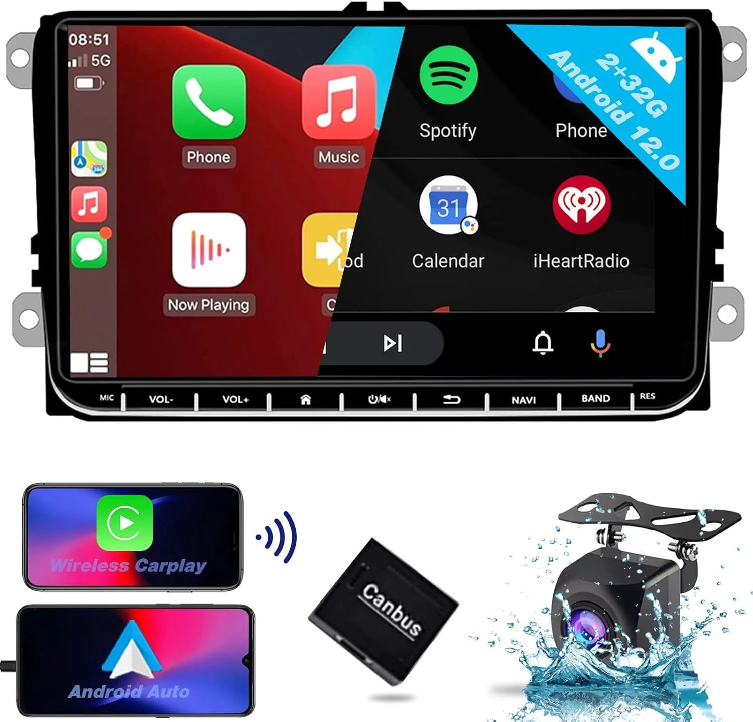 Штатна автомагнітола SEMAITU для VW Golf 5 6 Passat Polo Skoda Tiguan Seat / 9" / Сенсорна / 2/32Гб / Android 12 / Apple CarPlay / Android Auto / Bluetooth / WI-FI / GPS / USB, фото №1 Штатна автомагнітола SEMAITU для VW Golf 5 6 Passat Polo Skoda Tiguan Seat / 9" / Сенсорна / 2/32Гб / Android 12 / Apple CarPlay / Android Auto / Bluetooth / WI-FI / GPS / USB, фото №1