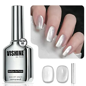 Гель-лак Vishine Котяче око 16 мл Магнітний голографічний гліттер УФ-гель Срібний пил (H003) - Фото 1