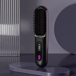 Щетка-выпрямитель для волос портативная с подогревом LCD-дисплей нагрев 30 секунд ионная synthetic.ua - Фото 1