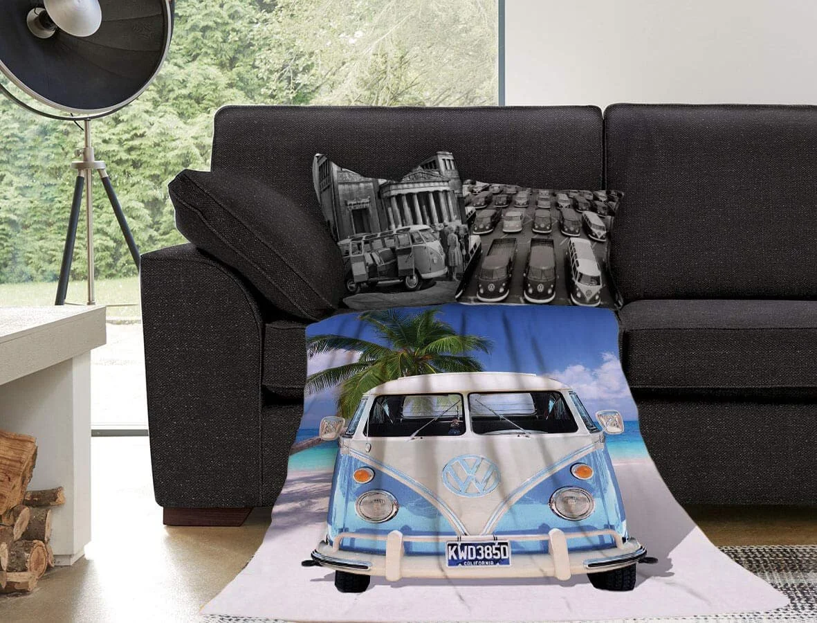 Одеяло Флисовое Volkswagen Bulli T1 Синее 130 см x 170 см, фото №2