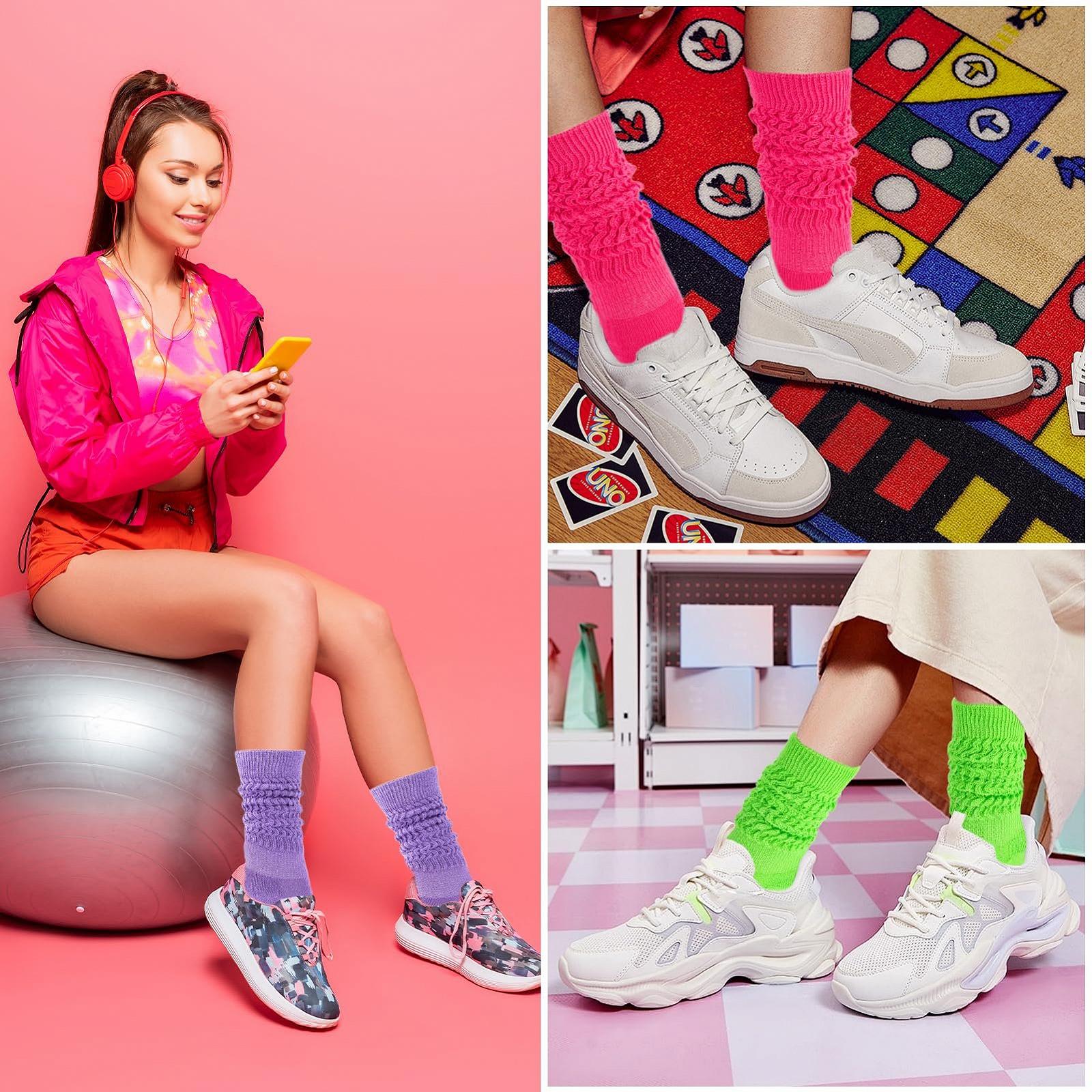 Женские носки Slouch, 3 пары неоновых носков, женские длинные термоноски, зеленые, фото №6