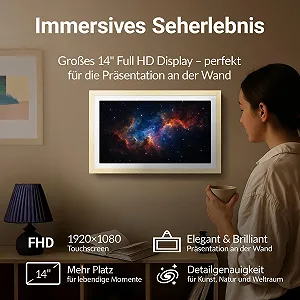Цифровая фоторамка XORO 14 Inch WiFi 1920 x 1080 Full HD 1080P IPS Touch Display 32GB Beech Wood - Фото 1
