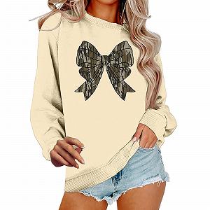 Женская Толстовка Рождественская 2025 Милая Зимняя Повседневная Рубашка с Бантом Пуловер Круглый Вырез Камуфляж Футболка с Бантом Графические Толстовки Модные - Фото 1