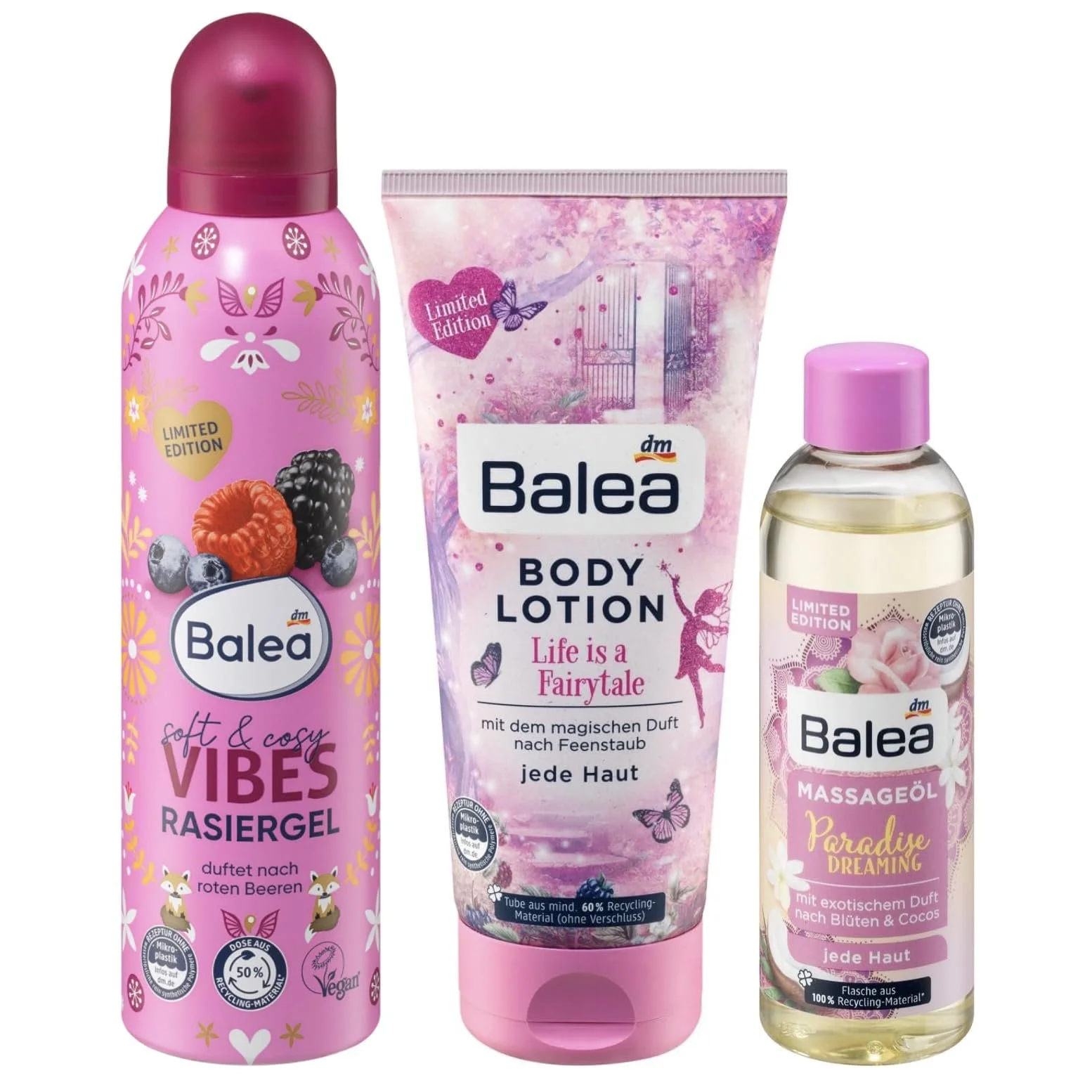 Набір Balea для догляду за шкірою з 3 предметів: Гель для гоління (200 мл) + Лосьйон для тіла (200 мл) + Масажна олія (100 мл), фото №1