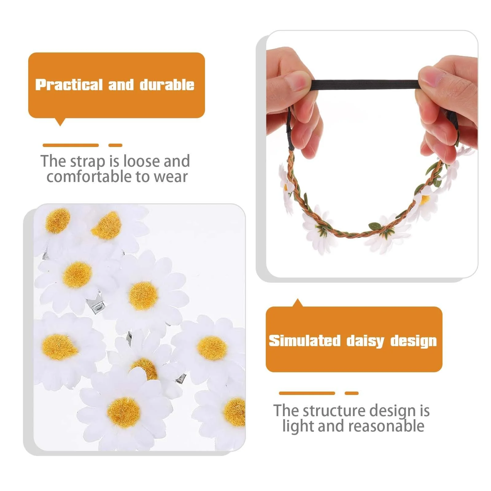 Вінок Квітковий з ромашками, Набір аксесуарів для волосся, фото №3