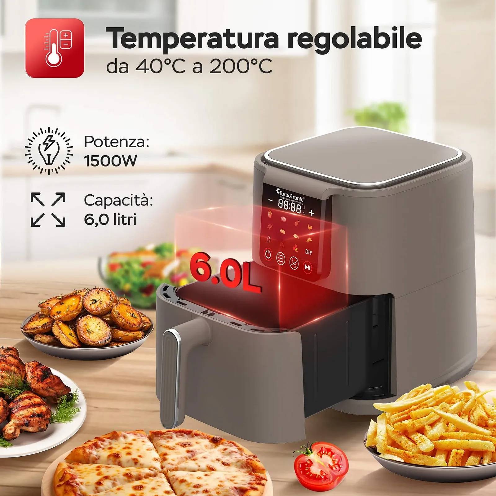 Мультипіч TurboTronic XL 6 L Силіконова вставка 12 програм Сенсорне керування 1500 W 40-200 °C, фото №3