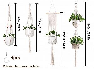 Підвісний кошик для квітів набір 4 шт бавовняна мотузка для дому та саду synthetic.ua - Фото 1