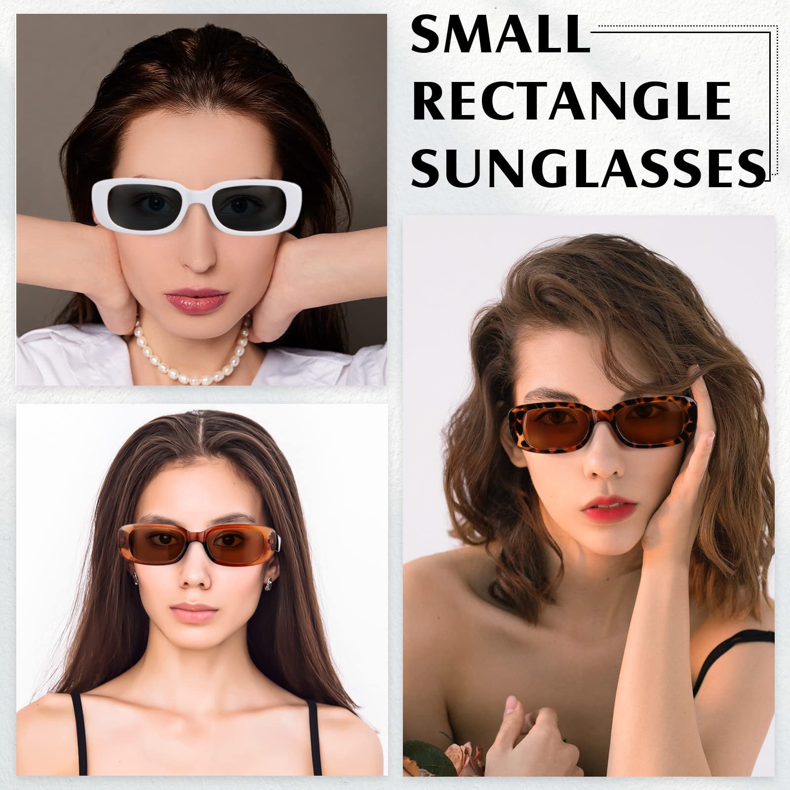 Солнцезащитные очки Fiada Винтажные прямоугольные Набор из 4 White, brown, black, leopard, фото №7