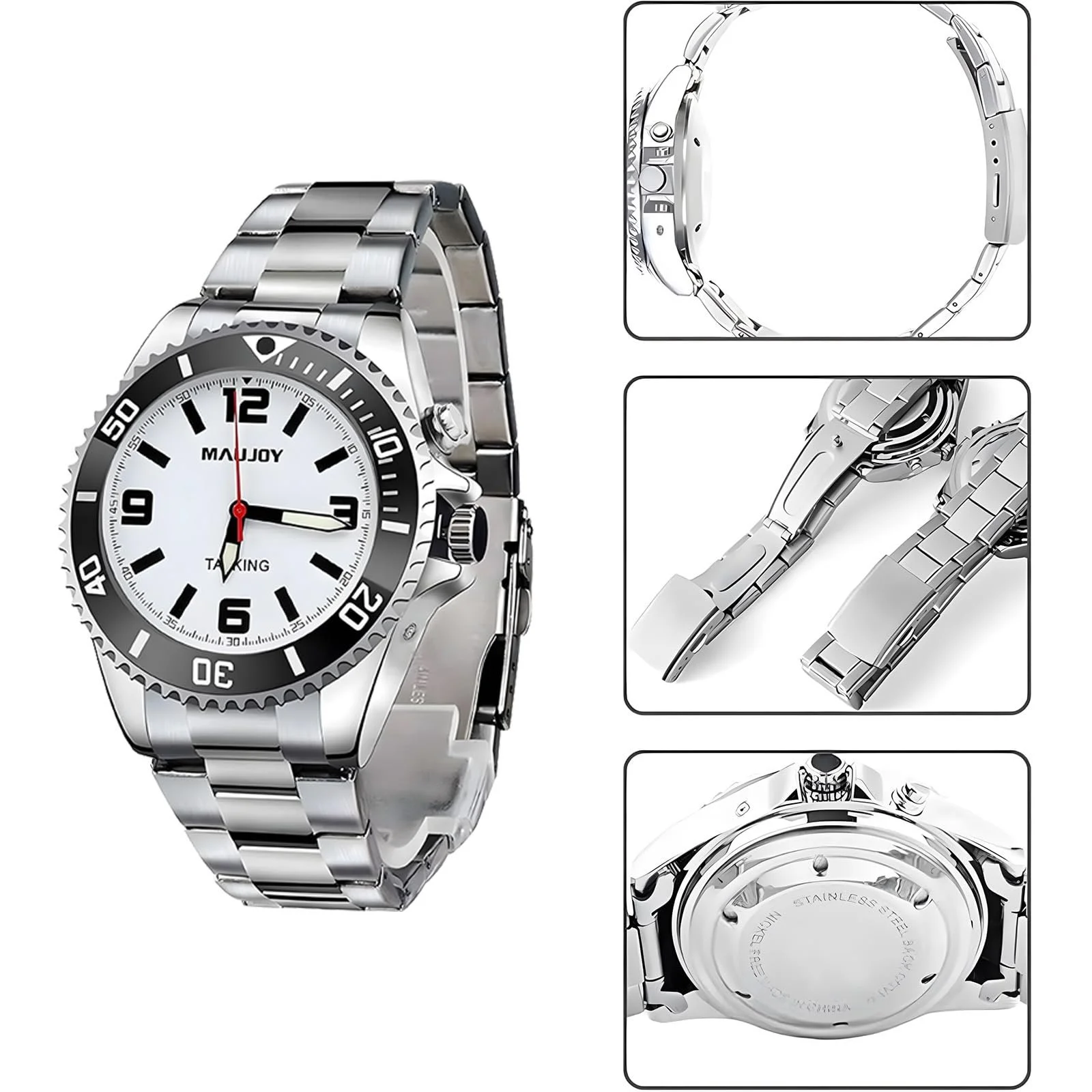 Часы мужские MAUJOY говорящие, с голосовым оповещением даты и времени, радиоуправляемые, кожаный ремешок, регулируемые, фото №8