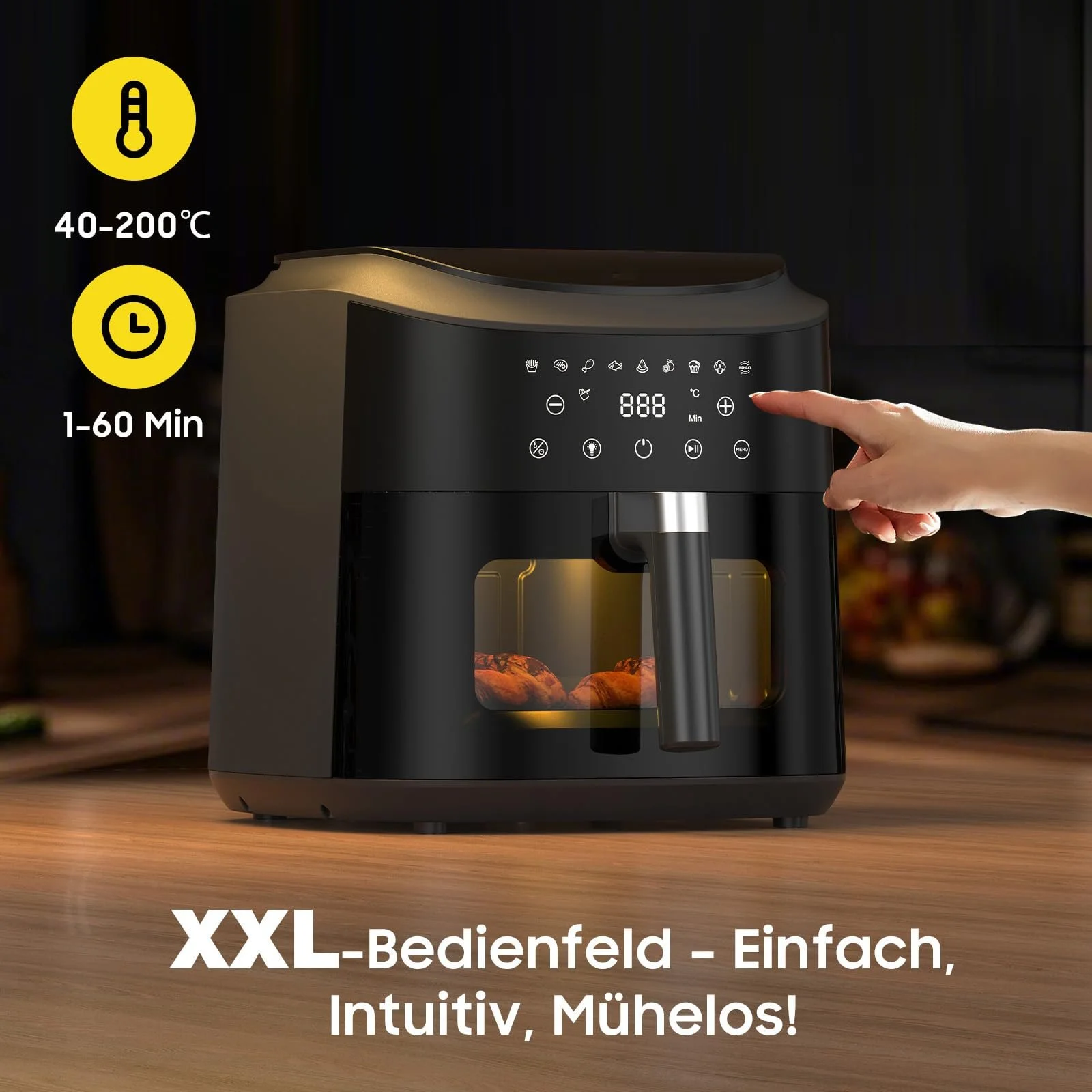 Мультипіч XXL 9 л з оглядовим вікном 2350 Вт сенсорний екран 9 програм Shake Reminder металева камера, фото №3 Мультипіч XXL 9 л з оглядовим вікном 2350 Вт сенсорний екран 9 програм Shake Reminder металева камера, фото №3