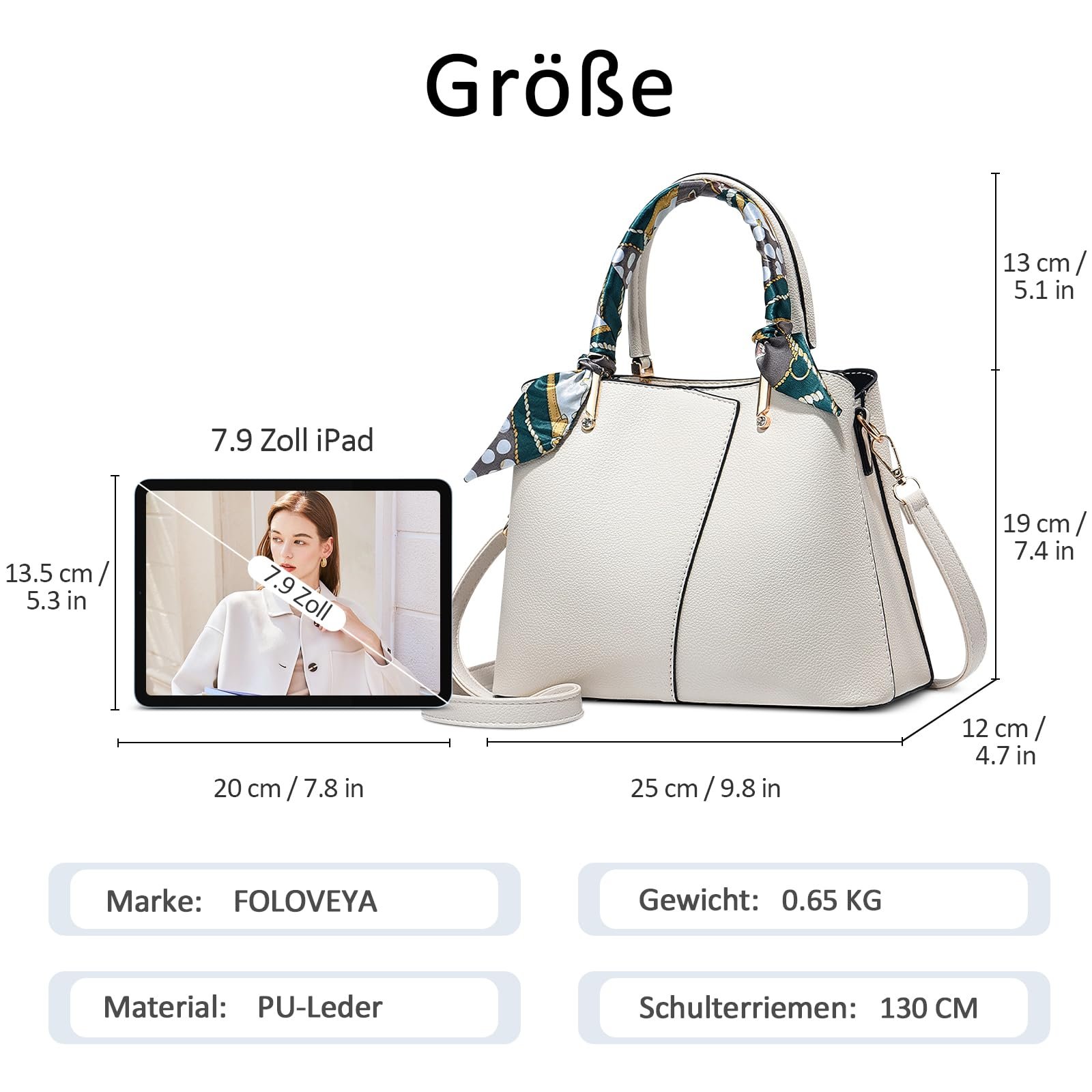 Сумка с верхней ручкой FOLOVEYA, PU кожа, белая, фото №6