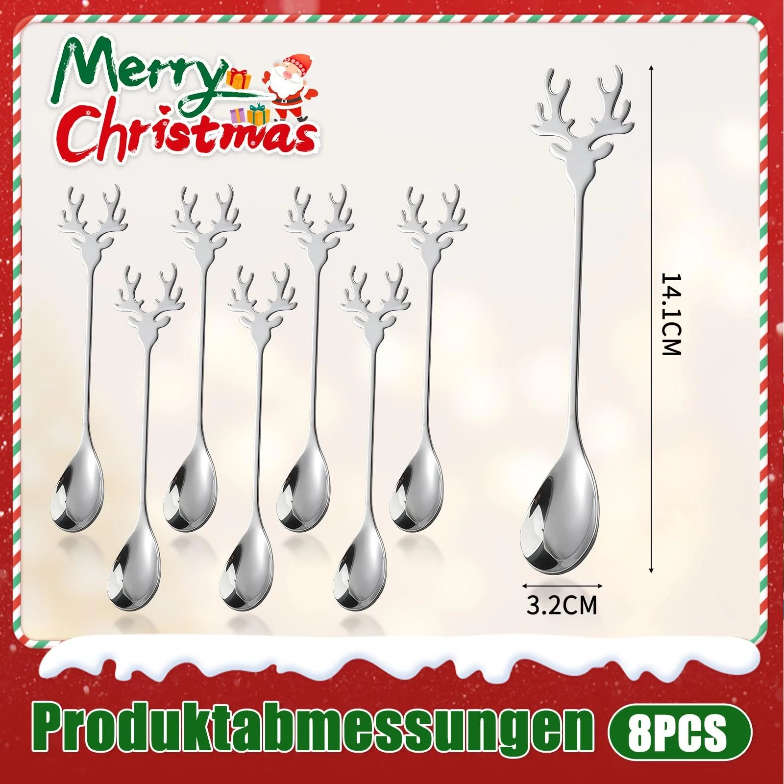 Ложки Різдвяні, Набір 8 шт Олень, фото №2