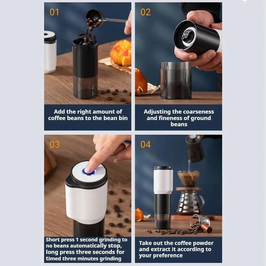 Портативна електрична кавомолка, регульована для еспресо та зерен, керамічний сердечник, Type-C зарядка, місткість 20 г для дому та подорожей, фото №4