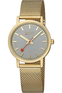 Жіночий аналоговий годинник Mondaine A660.30314.80SBM, кварцовий, з браслетом з нержавіючої сталі, золотисто-сірий - Фото 1