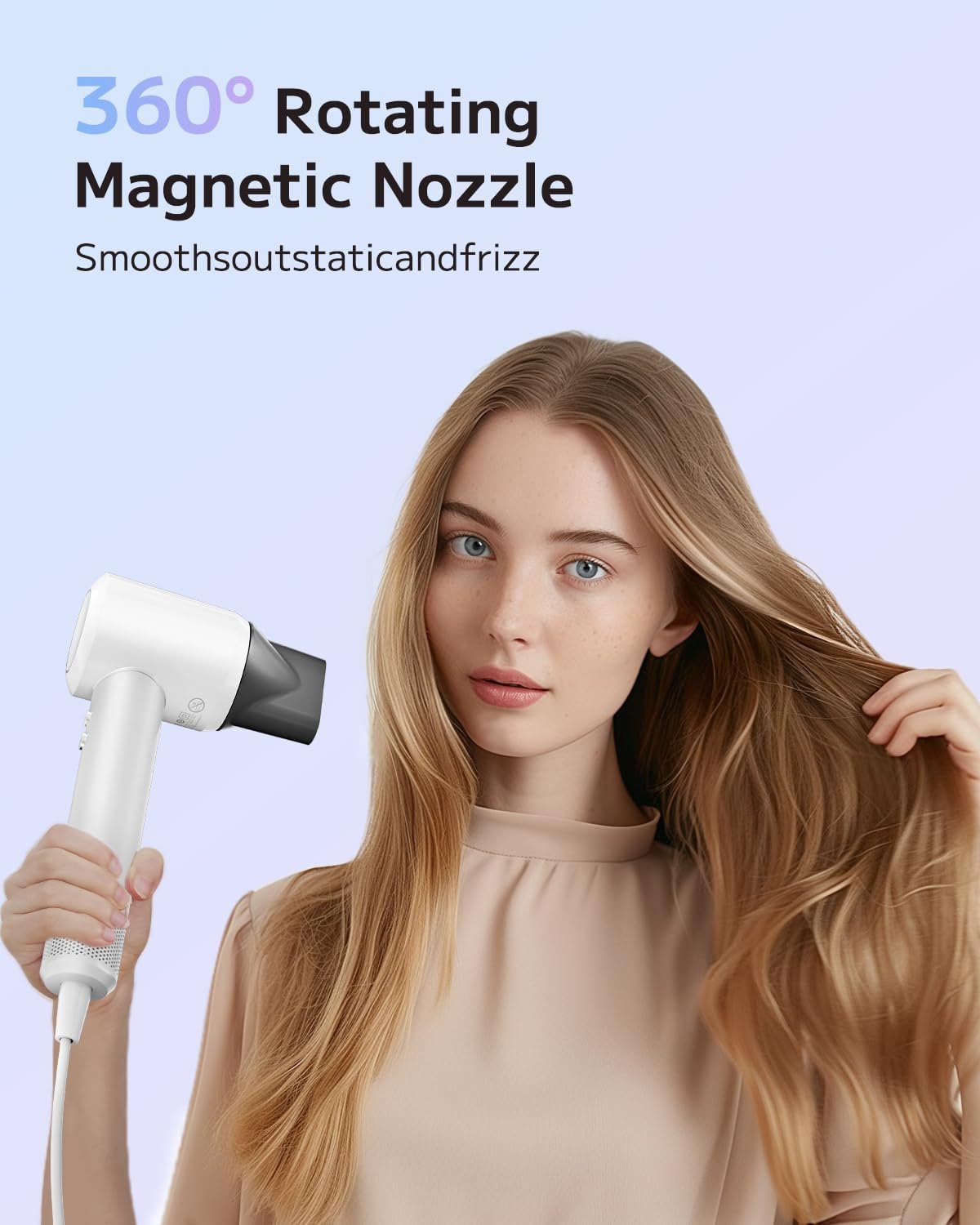 Фен PLUZZ 1600 Вт, 110000 об/мин, портативный, ионный, белый перламутровый, фото №8