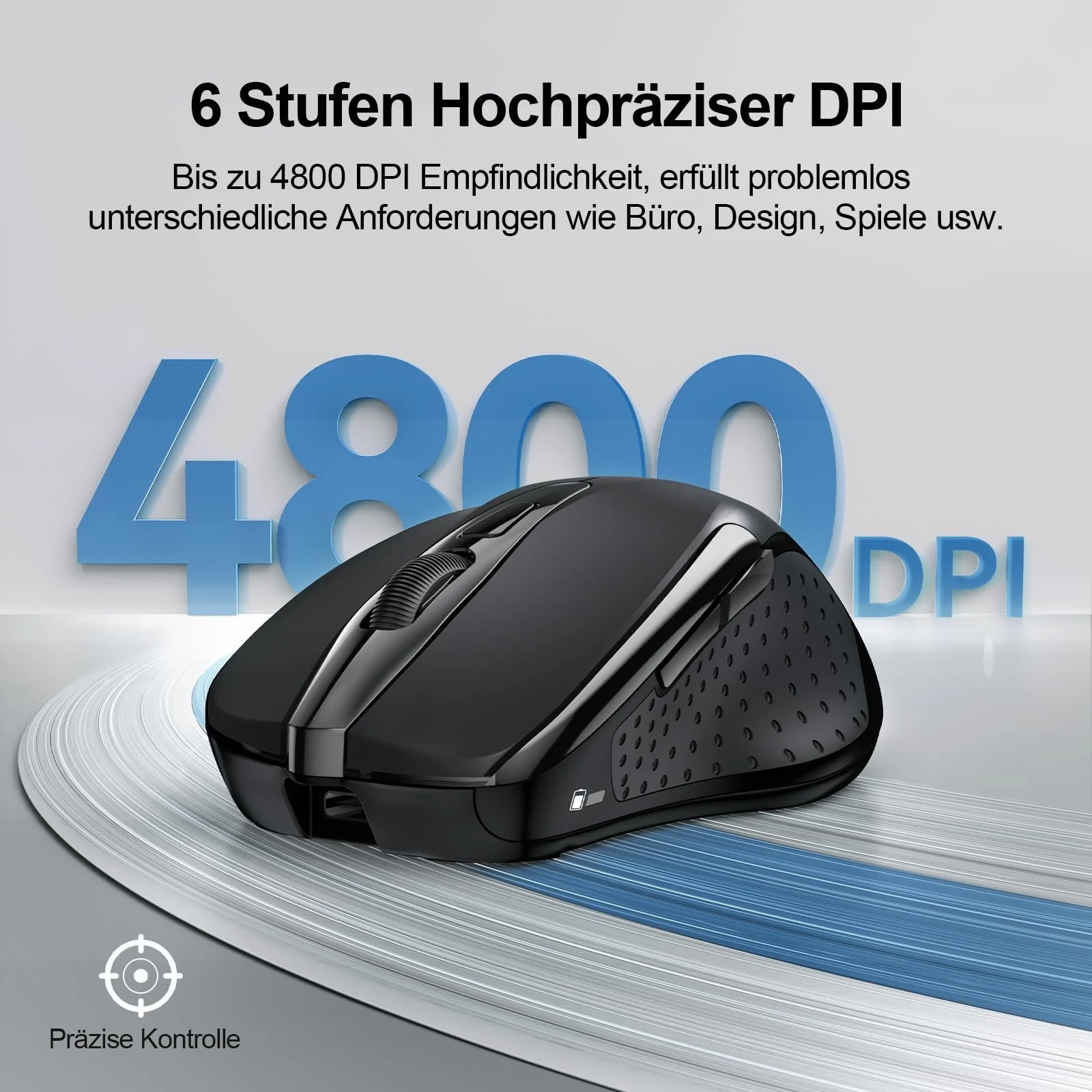 Миша TECKNET Бездротова, Перезаряджувана 4800 DPI 2.4GHz Оптична, 6 кнопок, Чорний, фото №3