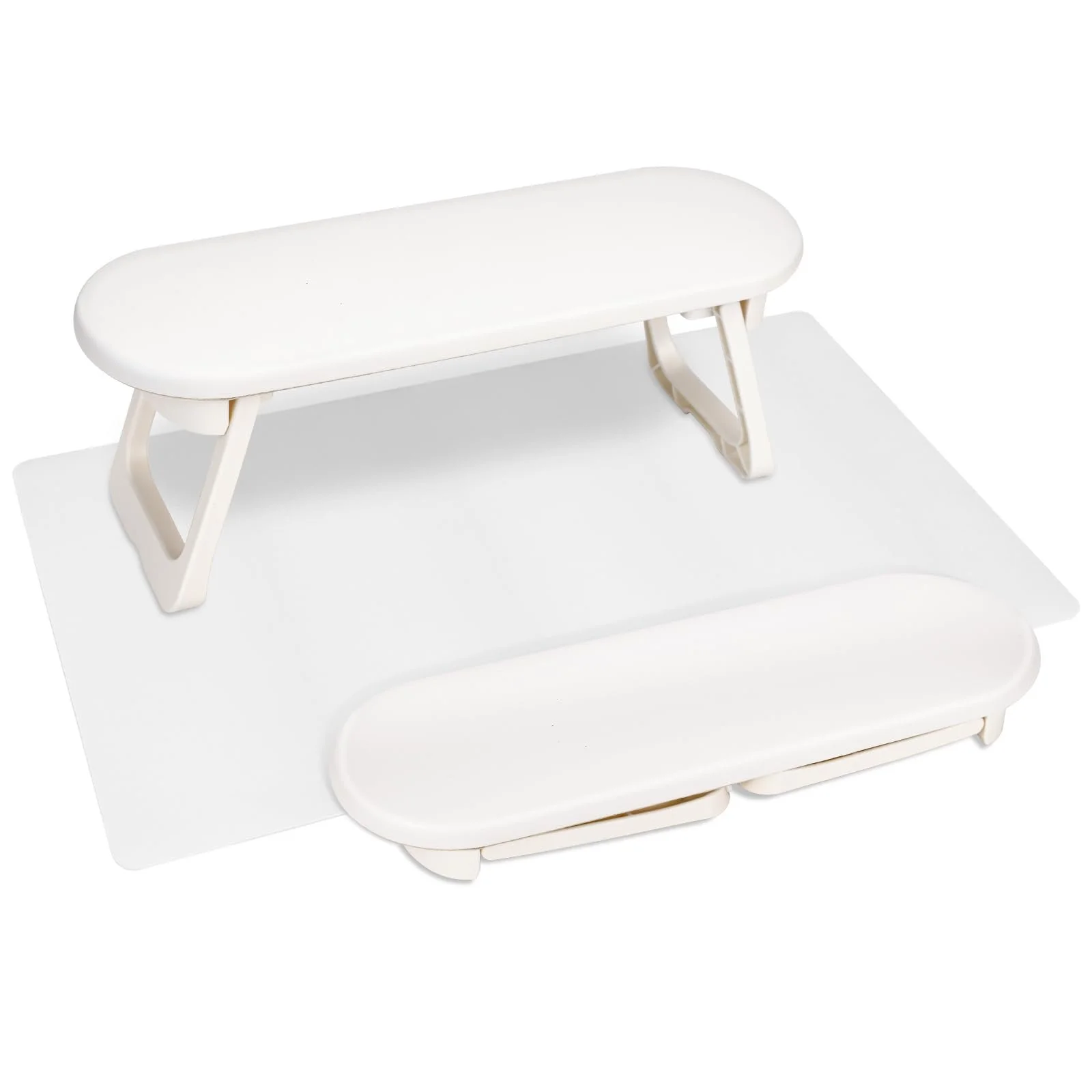 Підставка для рук манікюрна зі штучної шкіри з нековзною основою складана, біла, фото №1