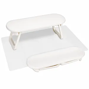 Підставка для рук манікюрна зі штучної шкіри з нековзною основою складана, біла - Фото 1