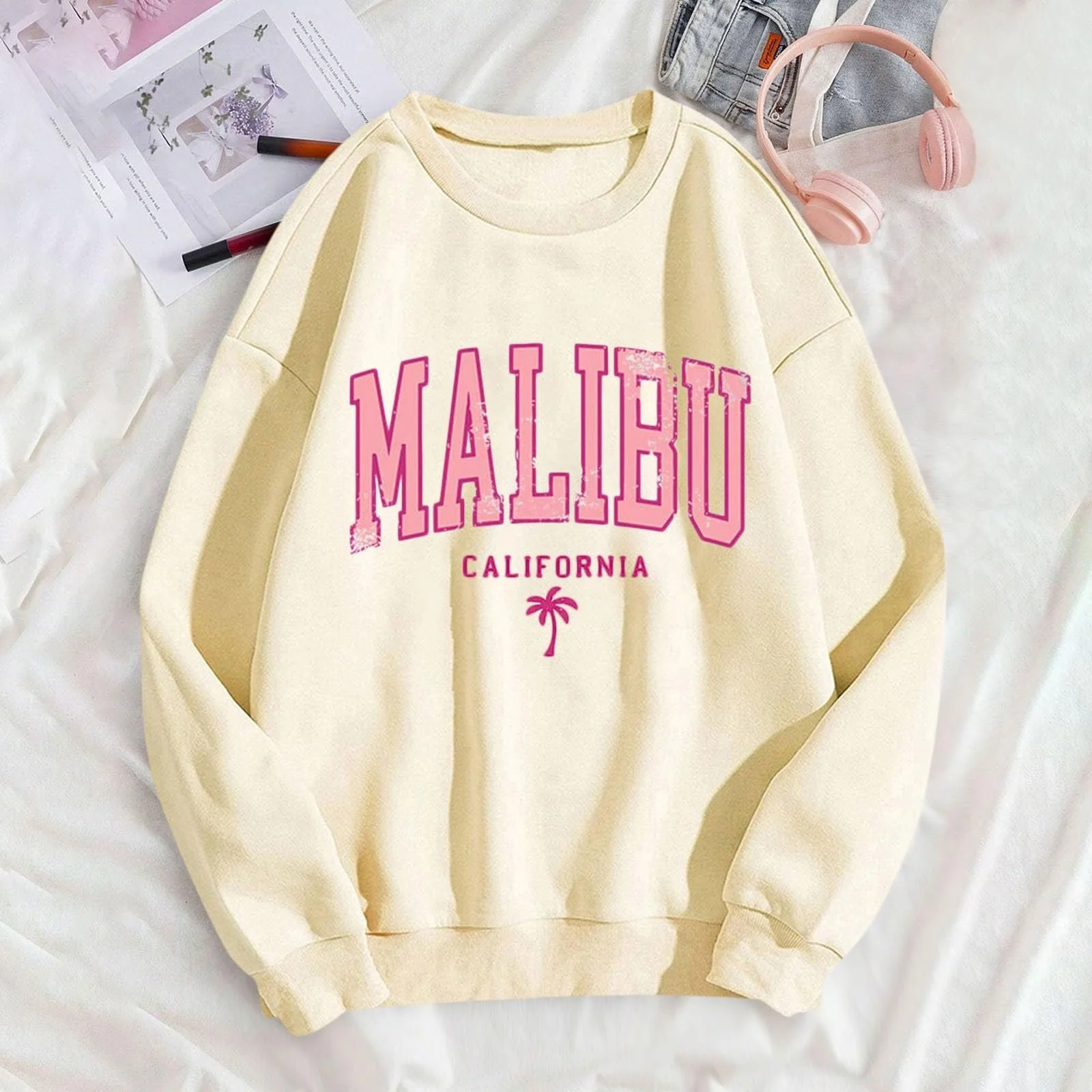 Модная женская толстовка с круглым вырезом, графическим принтом, свободного кроя, эстетичная, Y2K, милая, удобная, персонализированная, для тренировок, мягкая, трендовая, осенняя, фото №2