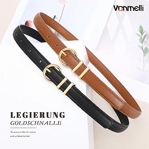 Ремень Кожаный VONMELLI Slim Регулируемый Золотая Пряжка для Джинс и Платьев, 2 шт synthetic.ua - Фото 1