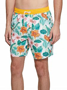 Плавки GUESS Eco Medium Vintage Swimtrunk, зеленые и розовые листья, M - Фото 1