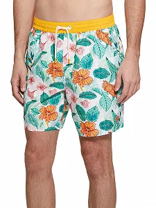 Плавки GUESS Eco Medium Vintage Swimtrunk, зелене та рожеве листя, M - Фото 1