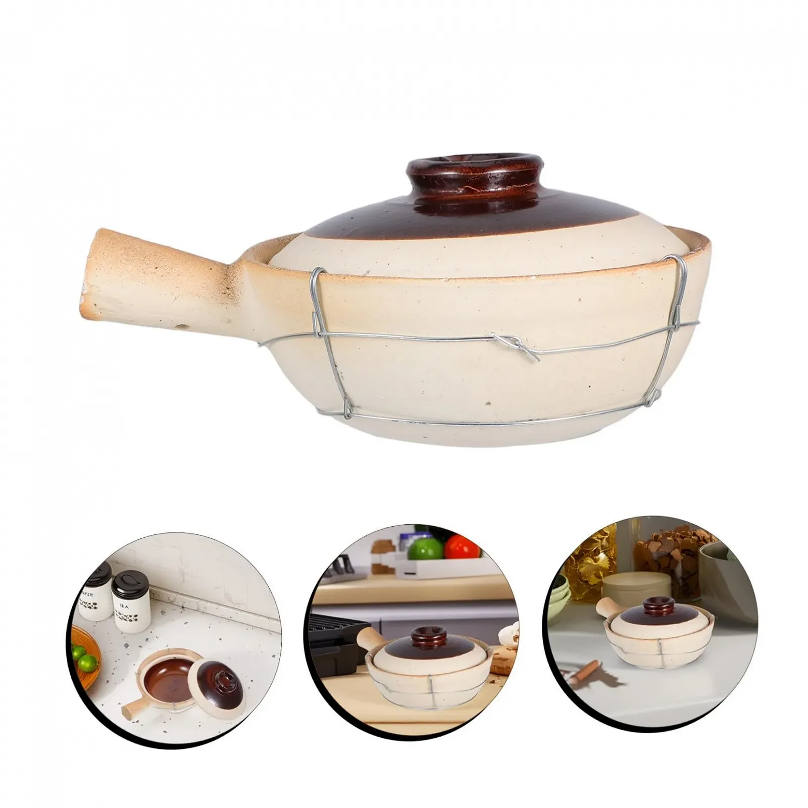 Глиняний горщик Traditional Chinese з однією ручкою та залізним дротом для супів та рагу, фото №7