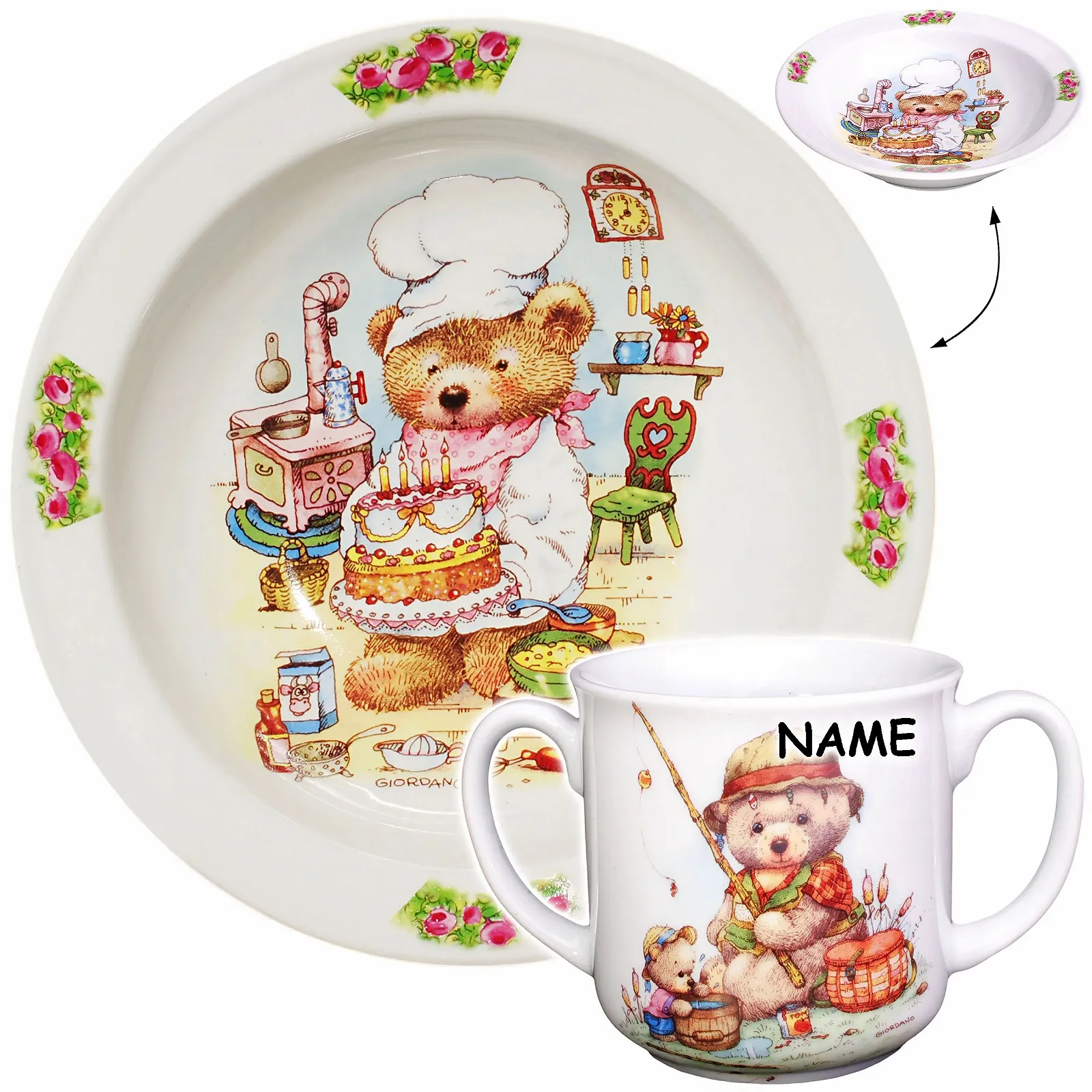 Набір дитячого посуду Миле плюшеве ведмежа з тортом і риболовлею Порцеляна / Кераміка, фото №3 Набір дитячого посуду Миле плюшеве ведмежа з тортом і риболовлею Порцеляна / Кераміка, фото №3