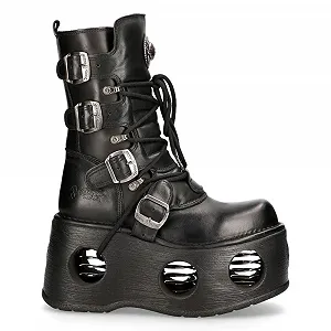 Черевики New Rock Neptuno 373-S2 Metallic Black шкіряні на платформі з готичною пряжкою - Фото 1