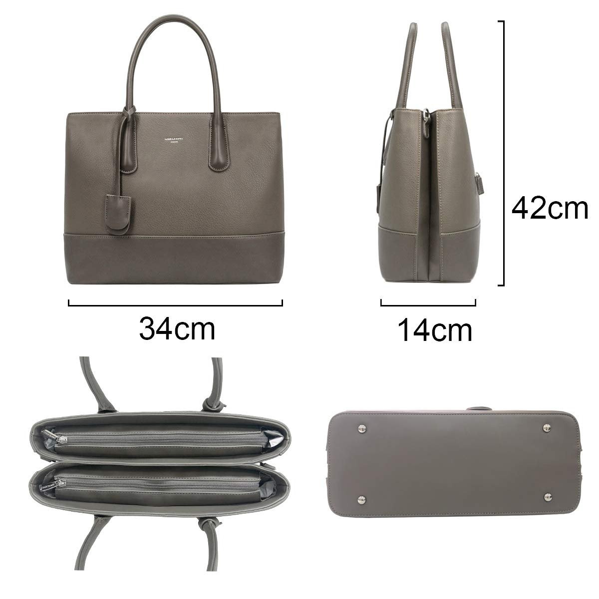 Сумка с верхней ручкой David Jones большая PU (полиуретан) кожа стиль натуральной кожи много карманов тоут сумка-шоппер для работы школы, Тауп коричневый, фото №6