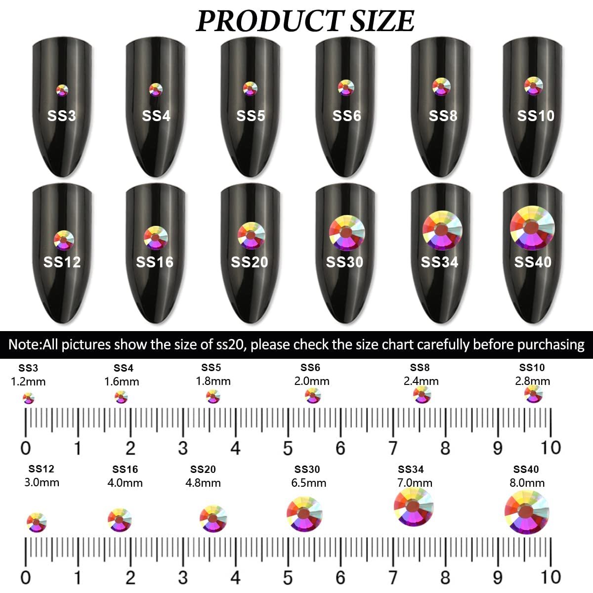 Стразы для ногтей YHMQ DU SS12 (2.8-3.0 мм) Crystal ClearAB, 1440 шт, фото №4