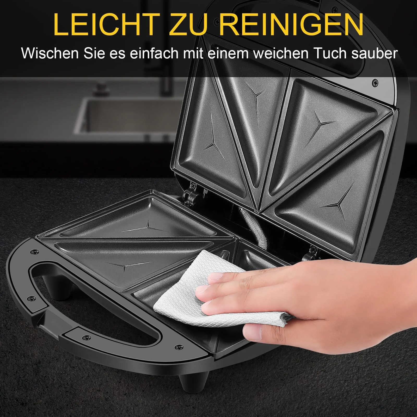 Сэндвичница YASHE для 2 сэндвичей, 2-слойное антипригарное покрытие, Быстрый нагрев, фото №6