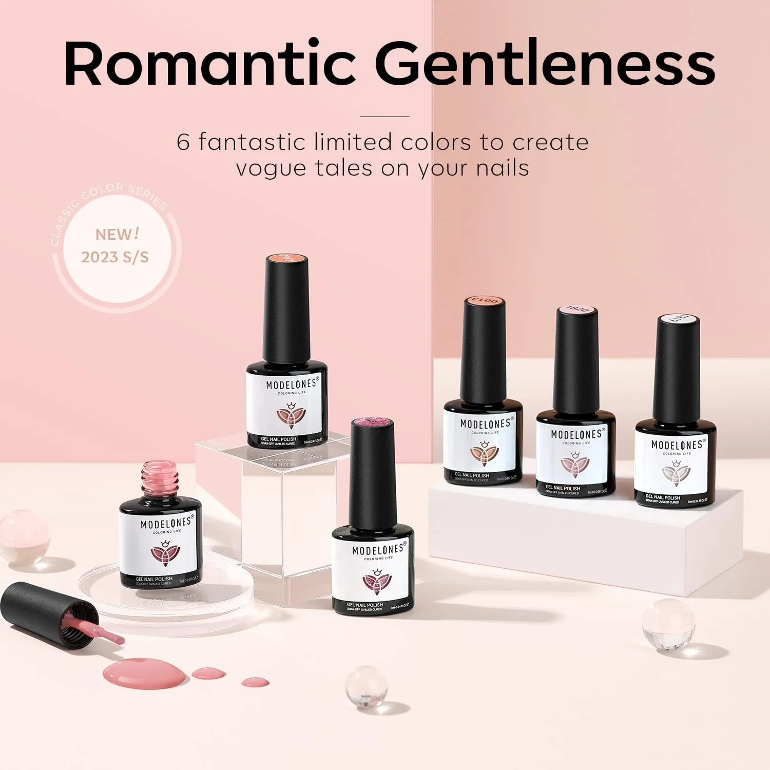 Гель-лак Modelones Набір Рожевий Нюдовий Рожевий 6 кольорів, фото №6