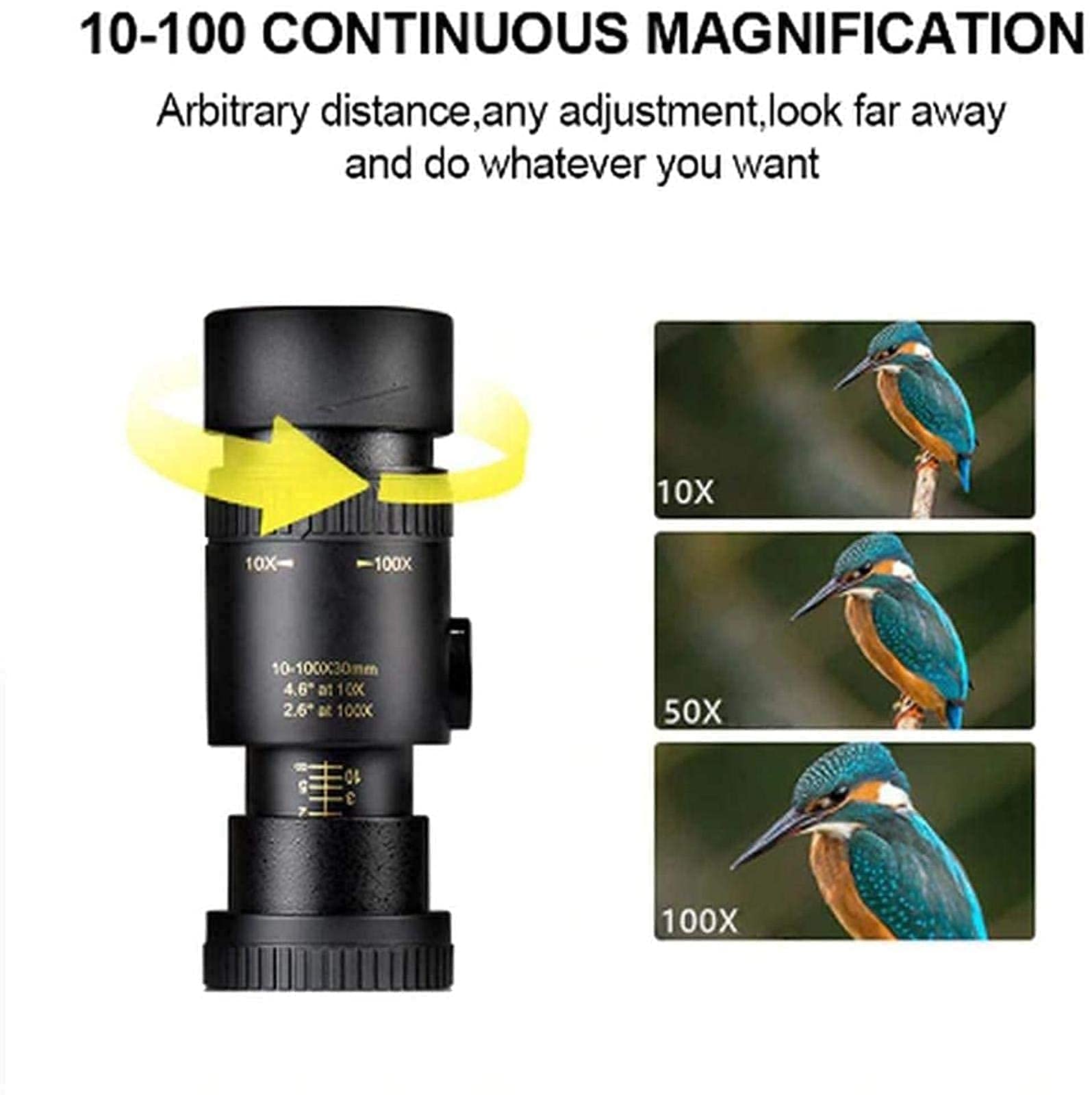 Монокуляр WANWEN Telescopic Monocular Telescope 4K Zoom Monocular Binoculars Карманний телескоп Підтримка смартфона для зйомки 10-30 x 25 + Кліпса для камери + Трикутна підставка Маленький сюрприз, фото №4