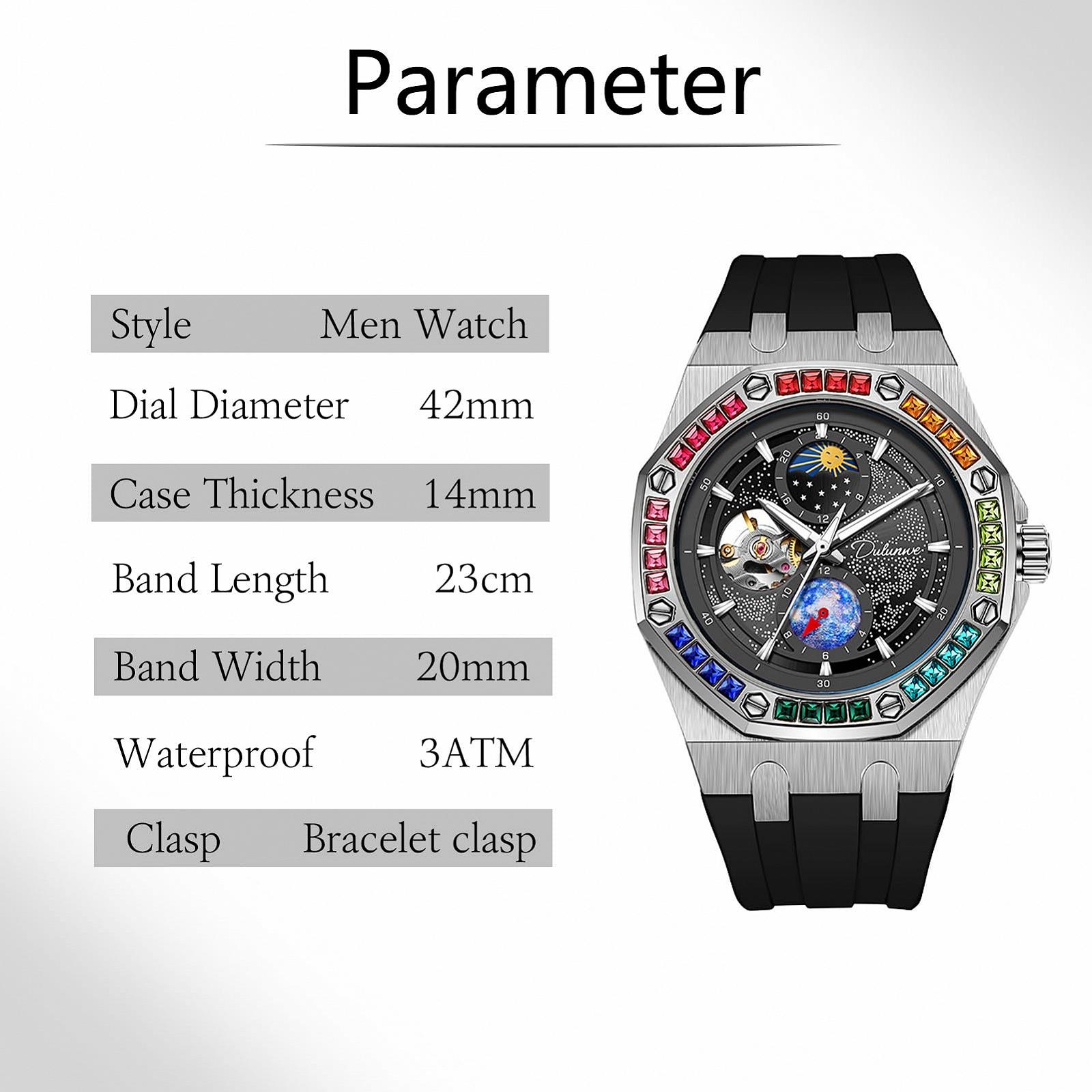 Чоловічий годинник FORSINING Starry Sky Luminous Design Mechanical Automatic Hand Wind Moon Phase Color Diamond Dial Waterproof, фото №3