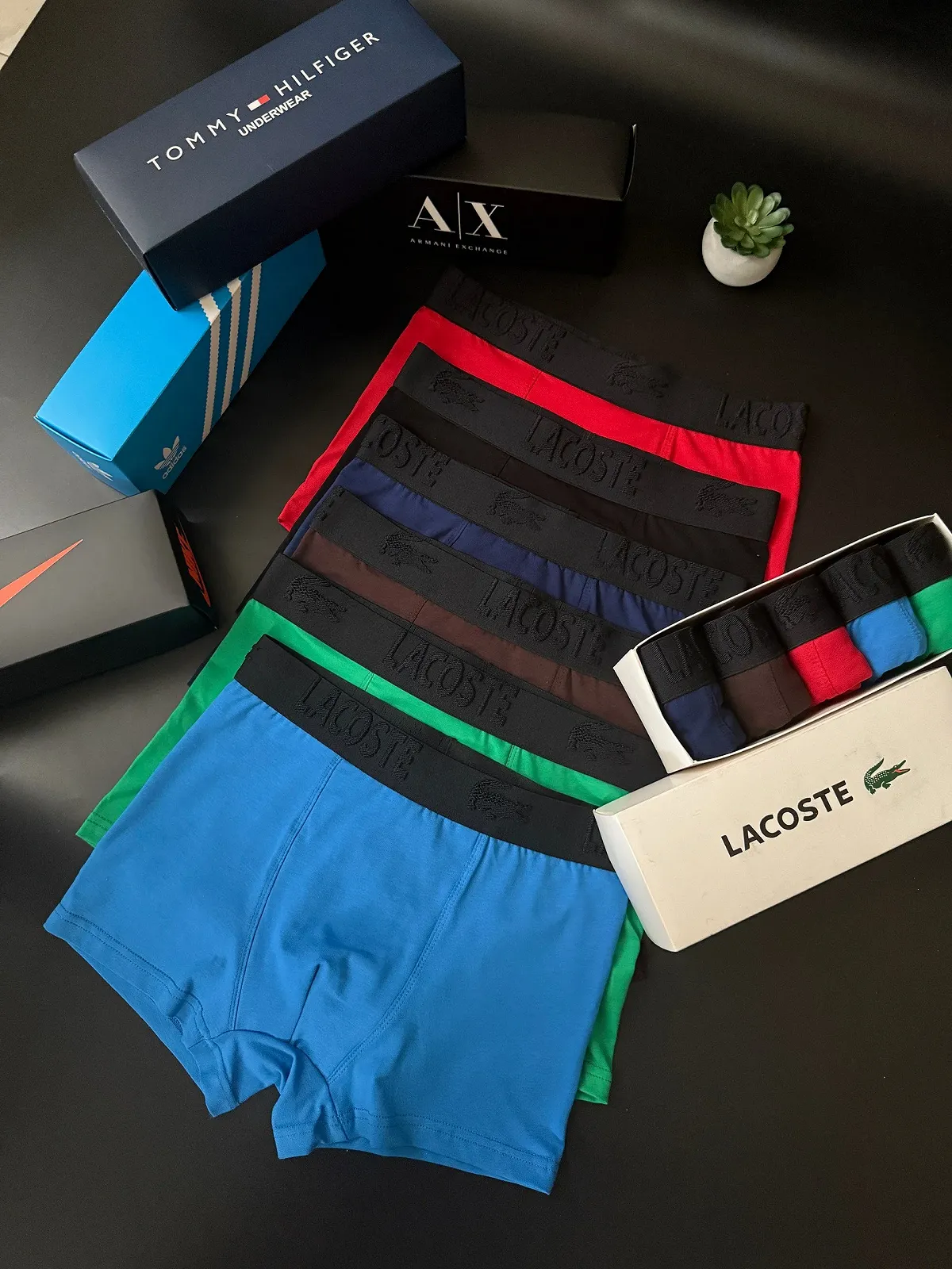 Чоловічі труси боксери комплект Lacoste різнокольорові, фото №4