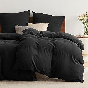 Постільна білизна BEDSURE 135 x 200 см, 4 предмети, чорна, м'яка, з бавовни, як Oeko-Tex, набір постільної білизни, 2 підковдри 135 x 200 см з блискавкою і 2 наволочки 80 x 80 см - Фото 1