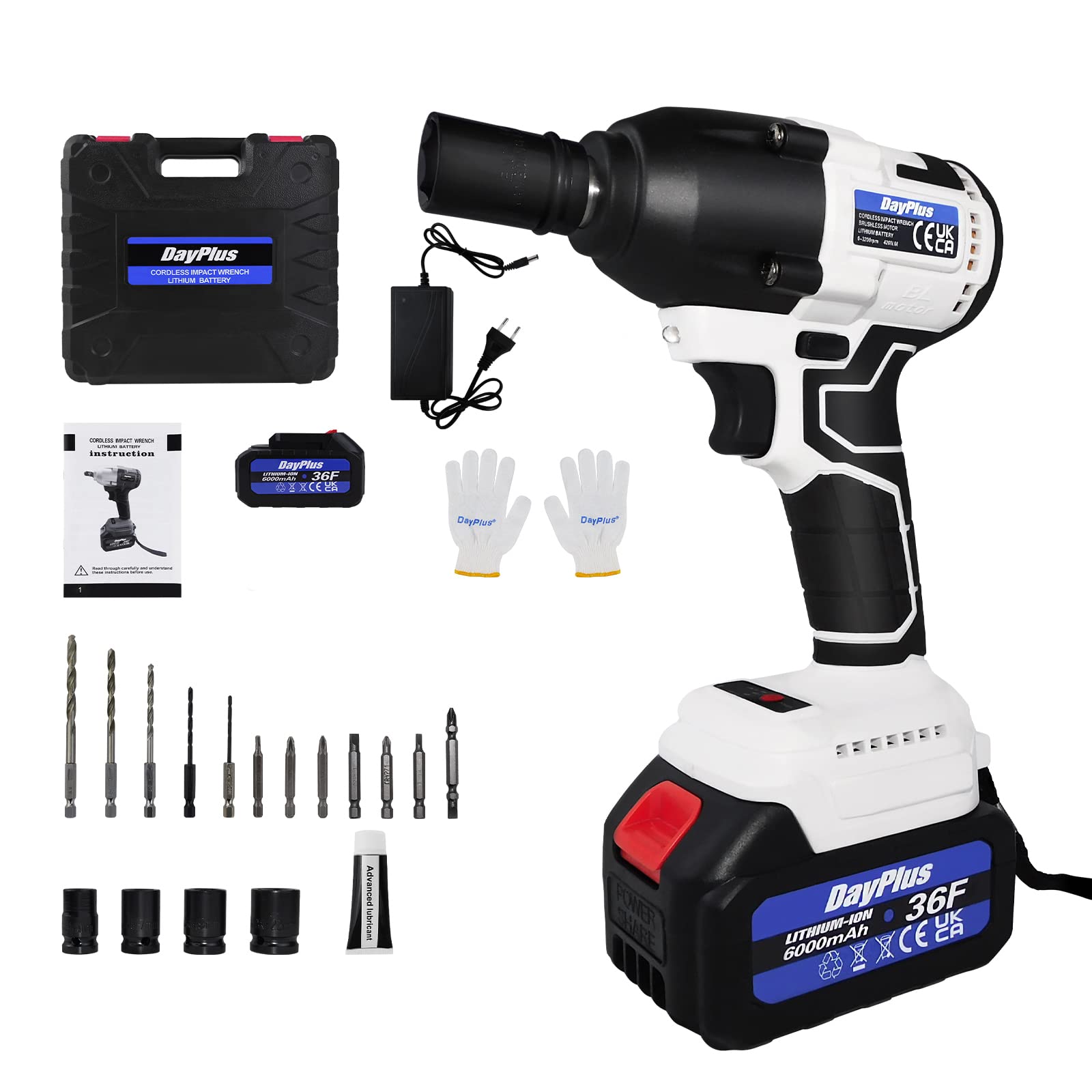 Шуруповерт Lucn 3-в-1 Акумуляторний Ударний 1/2 Дюйма 420 Нм Дриль-Шуруповерт з акумулятором, 4 насадки, 12 свердел, 1/2 дюймовий привод Автоматичний інструмент з світлодіодним підсвічуванням, фото №1