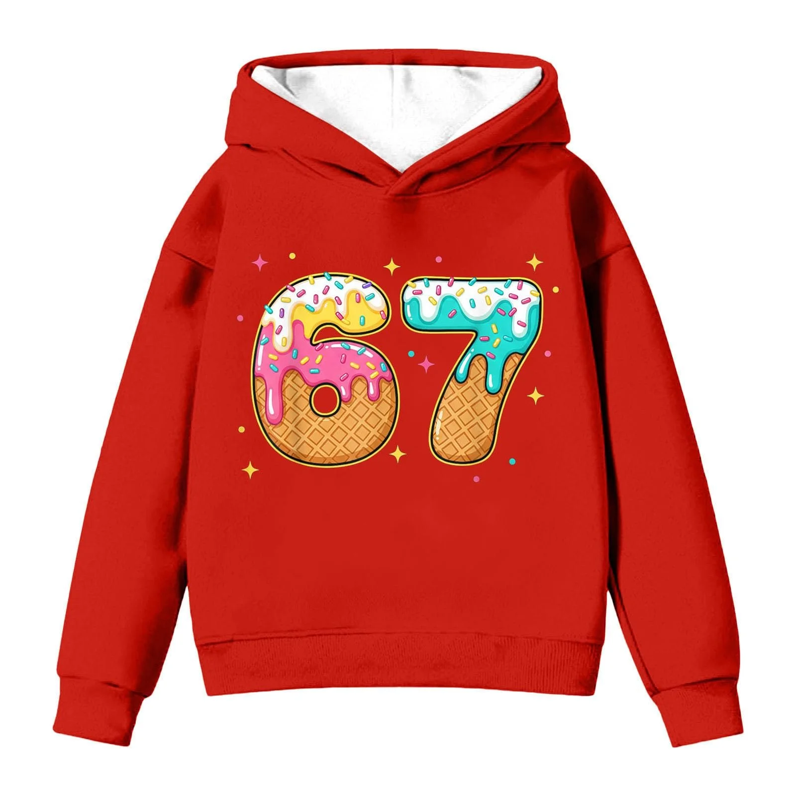 Детский Пуловер Худи 67 Номер С длинными Рукавами Зимний Ретро 6 7 Meme С Принтом Теплый Фестивальный Свитшот Уличная Одежда для Девочек, фото №2