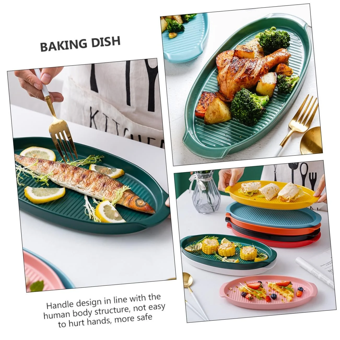 Форма для запікання SECFOU керамічна овальна з ручками термостійка темно-зелена, фото №9
