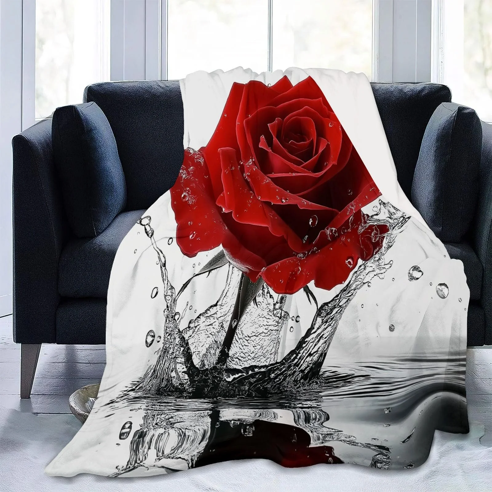 Фланелева Покривало Однотонний малюнок краплі води троянди, червоний, 200 x 200 см, фото №2