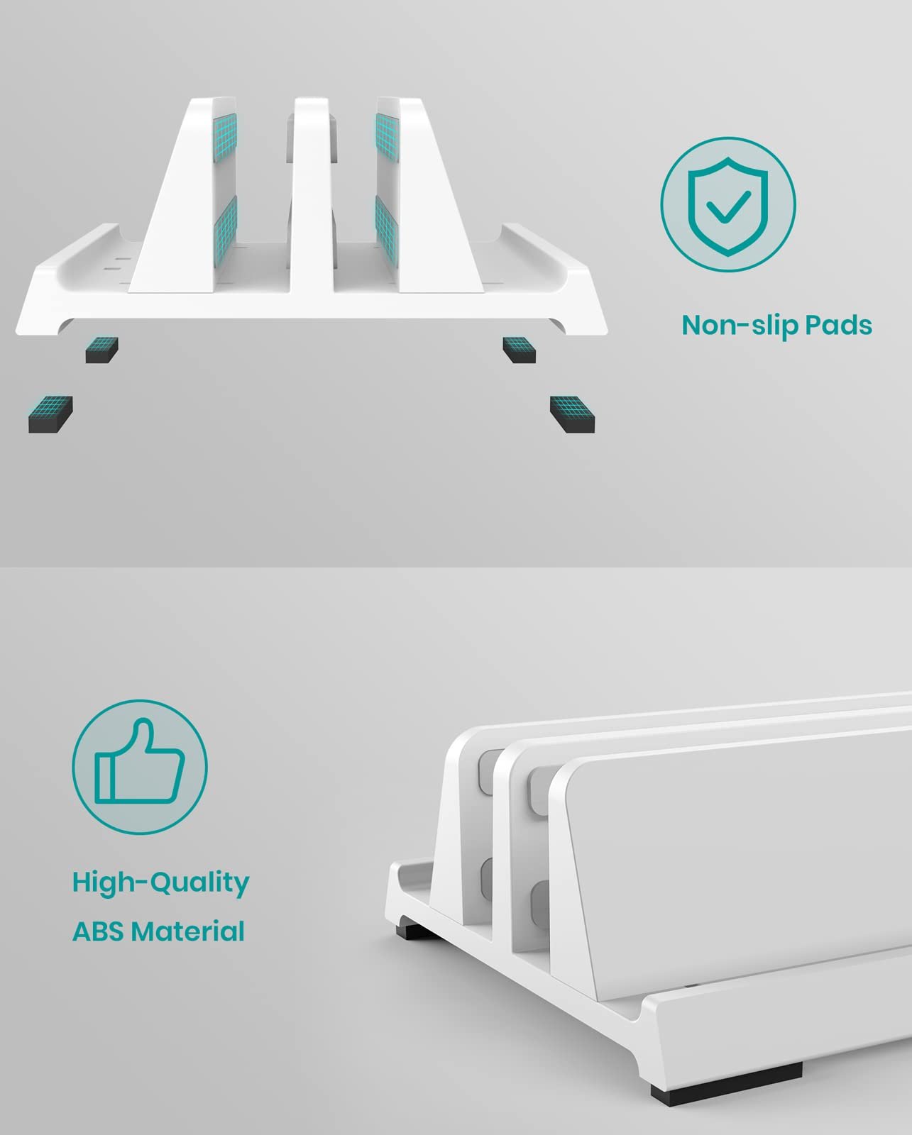 Вертикальная Подставка для Ноутбука 4-в-1 Klearlook ABS Регулируемая Док-станция для Ноутбука до 17.3 дюймов - Белая, фото №5