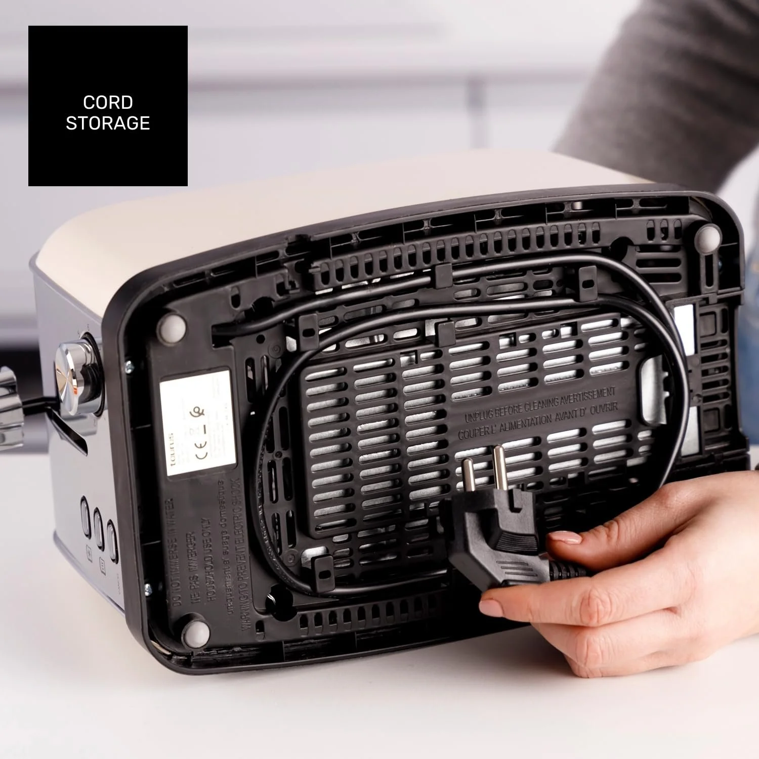 Тостер Taurus Vintage II Cream 950 Вт, 2 слоти, 7 рівнів підсмажування, 3 функції, корпус з нержавіючої сталі, самоцентрування, висувний піддон для крихт, зберігання кабелю, кремовий, фото №8