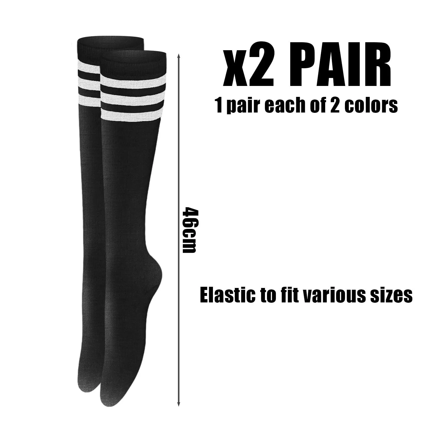 Гольфы в полоску (2 пары) - белый / черный, фото №2 Гольфы в полоску (2 пары) - белый / черный, фото №2