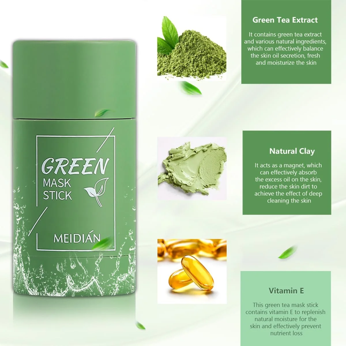 Маска-стик Green Tea Очищающая с экстрактом зеленого чая для удаления черных точек, увлажнения лица, контроля жирности, глубокого очищения пор, для всех типов кожи, 3 шт, фото №3